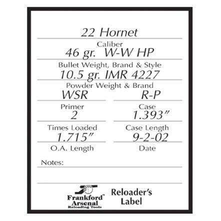 Non Lethal Defense Frankford Arsenal Pistol and Rifle Reloaders La FRANKFORD RFL/PSTL RELOAD LABEL100PK • Model: Pistol and Rifle Reloaders La